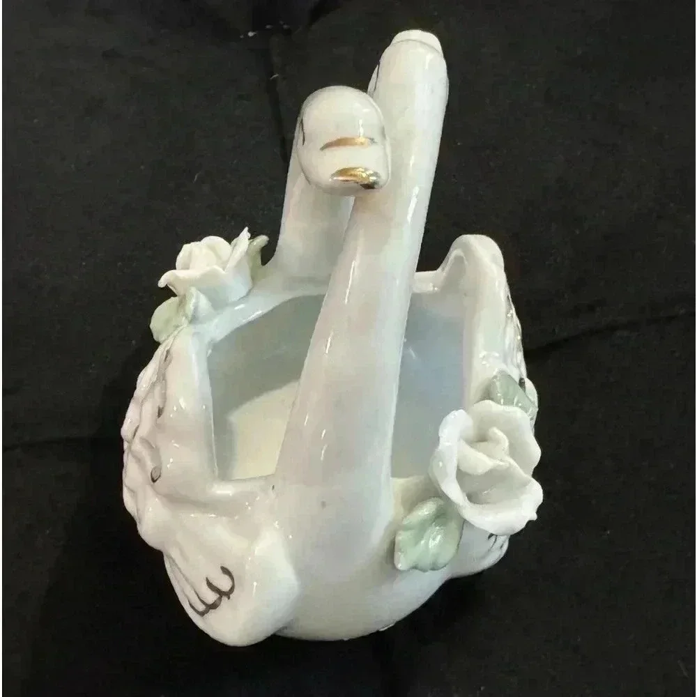 Vintage Swan Basket Cottagecore Ceramic Decor Grannycore Trinket 90’s Birds - Picture 3 of 11